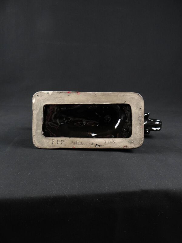 Chien en céramique noire de Vallauris signé Faïences & Poteries de Provence