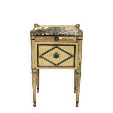 Beech bedside table painted with a marble top in Louis XVI style from the late 19th century.