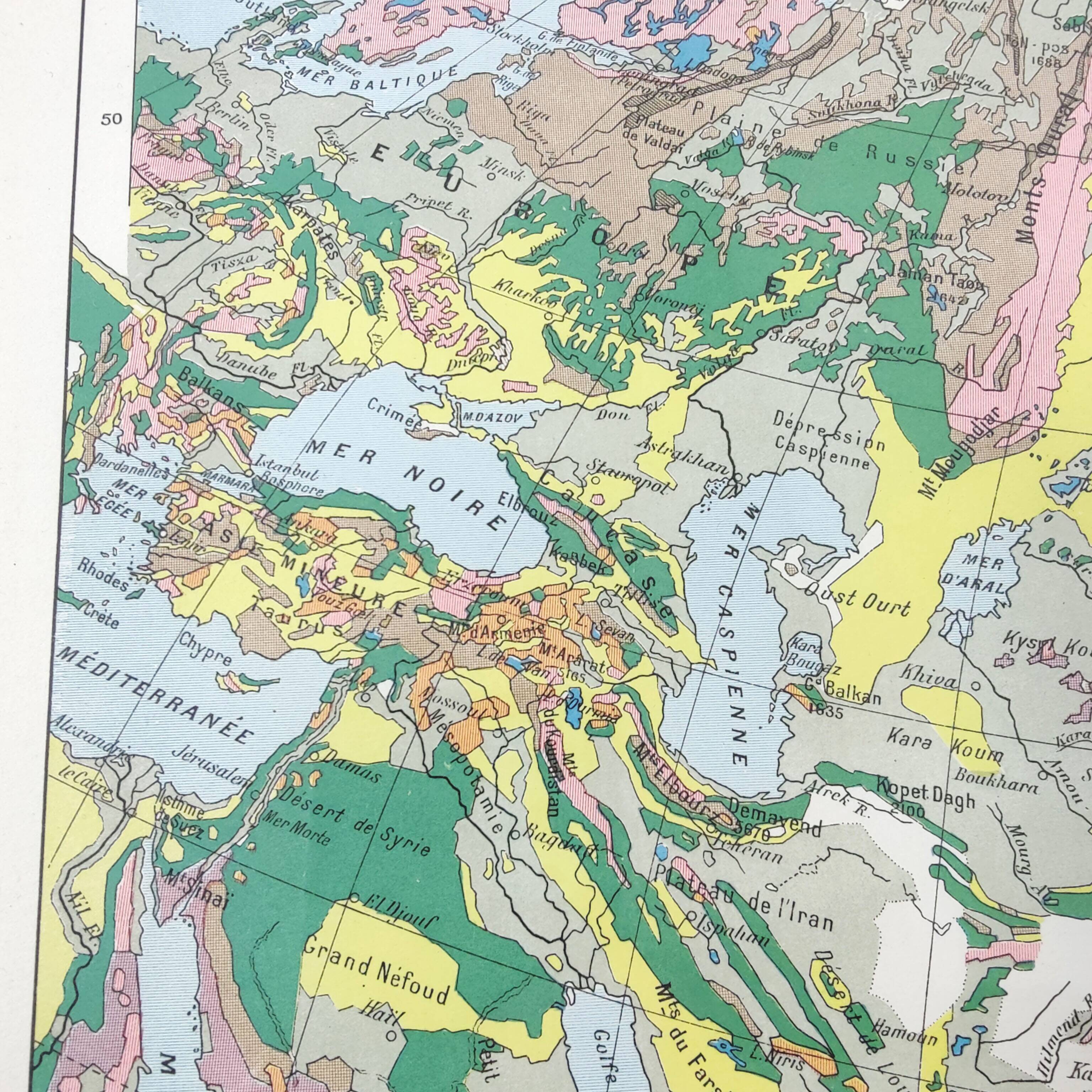 Vintage map Asia China USSR India Japan 43x43cm from 1950
