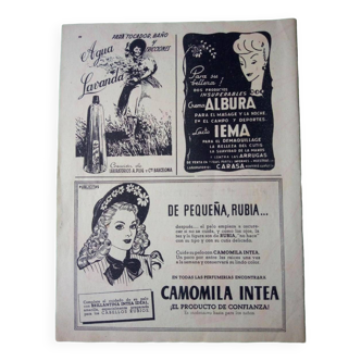 A paper advertisement for cosmetic products from the 1940s