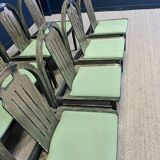Ensemble de 8 chaises bistrot Baumann Argos bois et tissu vert années 80 France