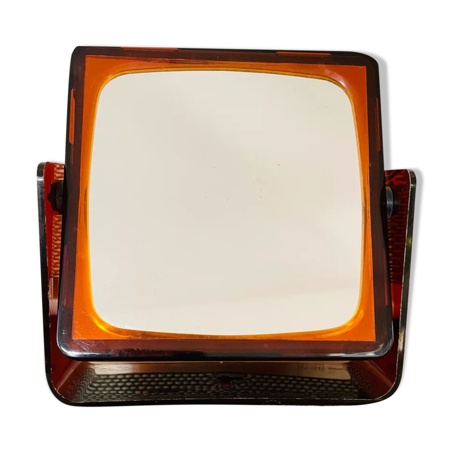 Vintage swivel mirror 70 ́s amber plastic