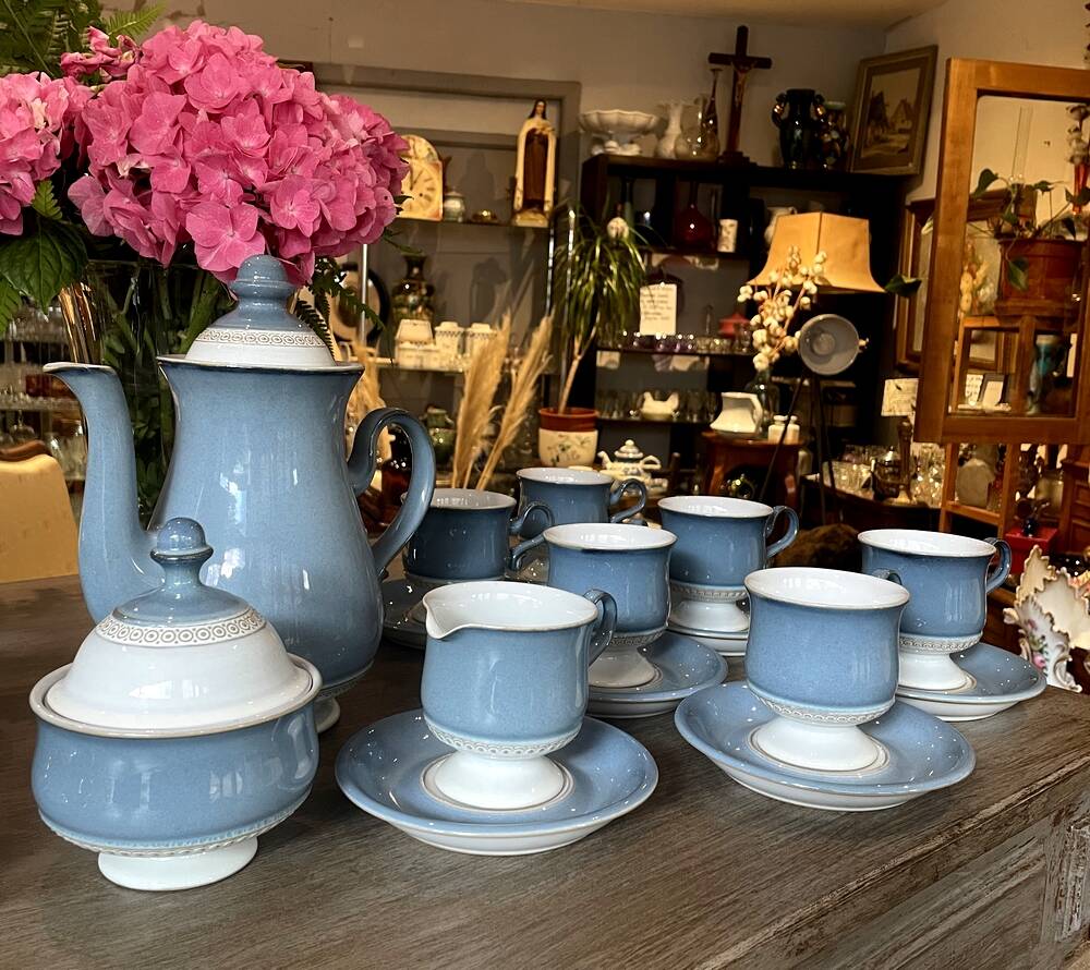 English stoneware tea service denby england 12 pale blue and white castille model