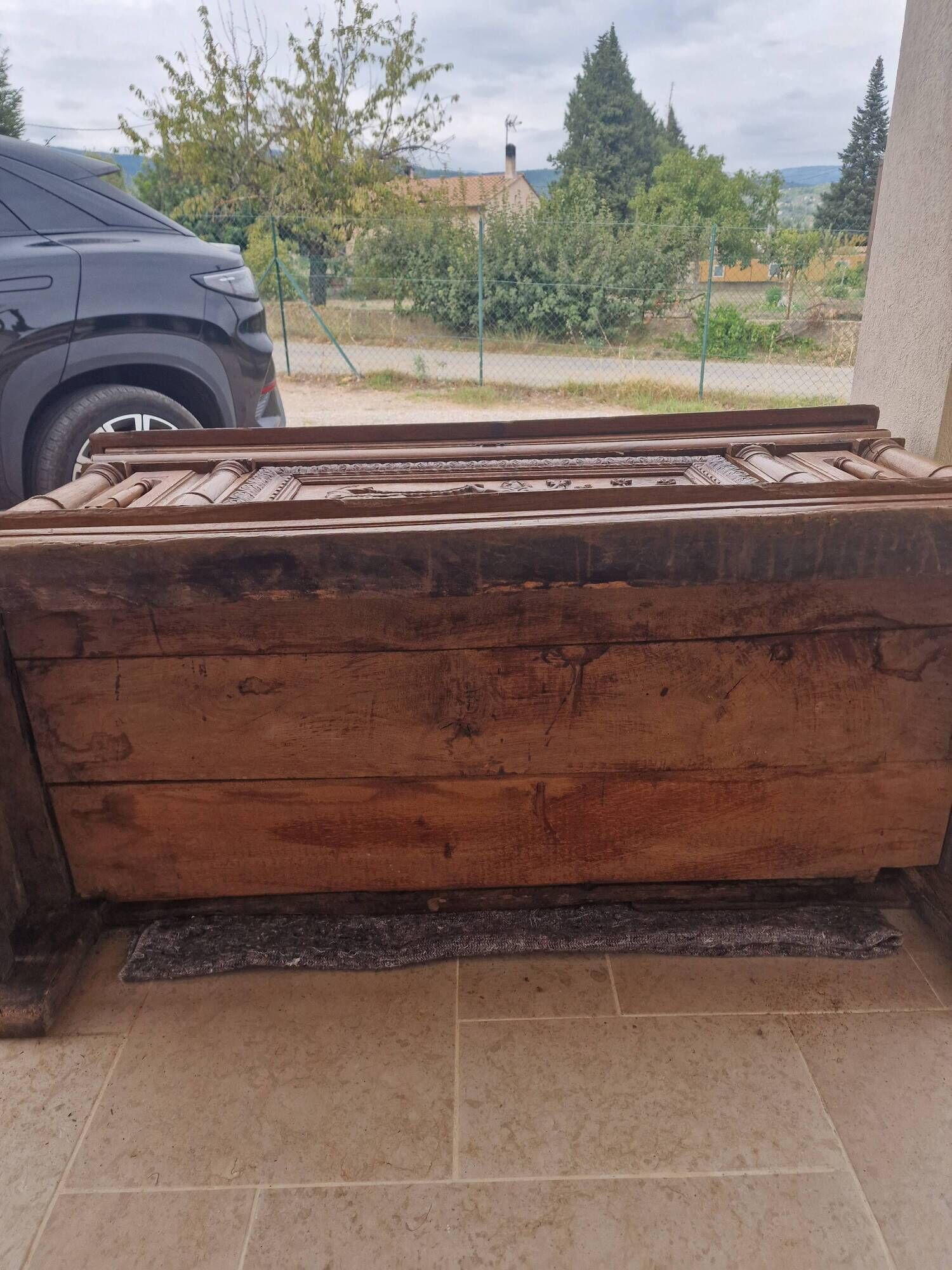 Antique carved oak chest