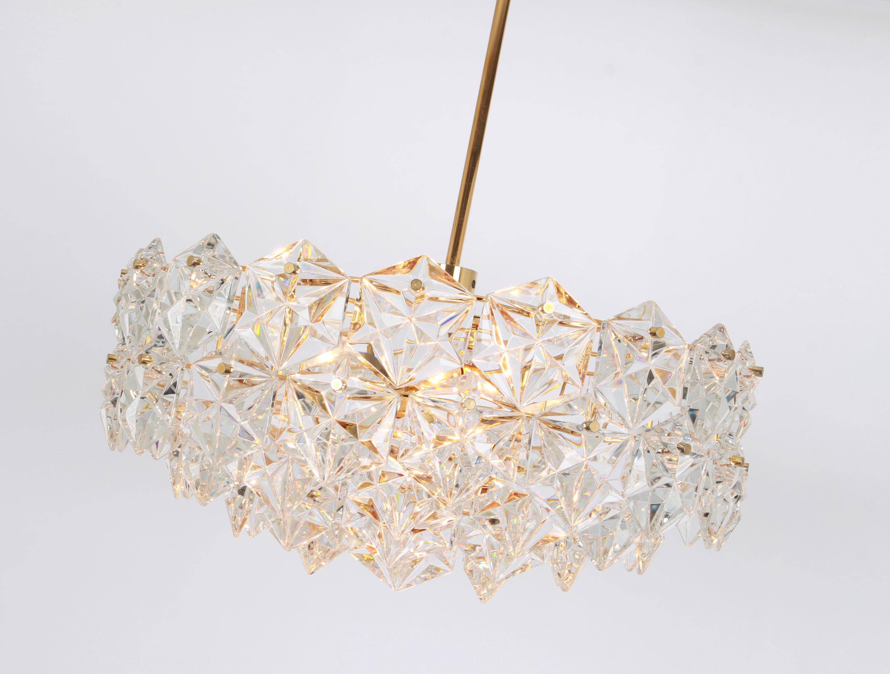 Kinkeldey chandelier in gilded brass and crystal glass, Germany, 1970s