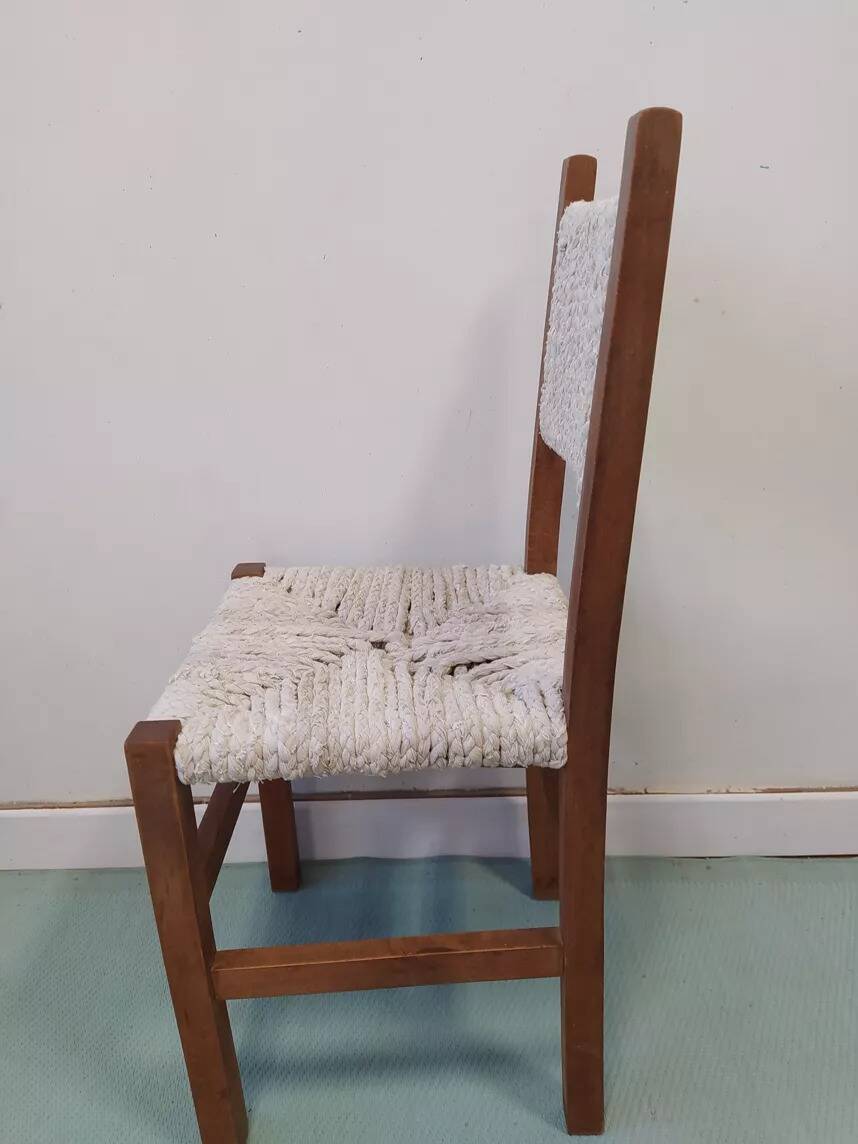 Wooden chair with woven rope seat