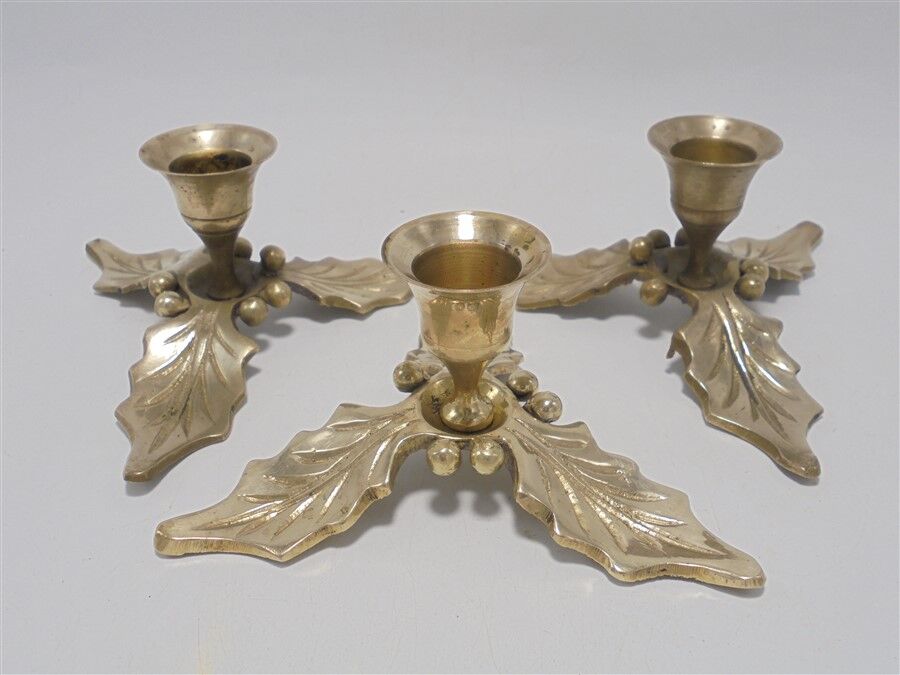 Trio of brass candle holders décor holly