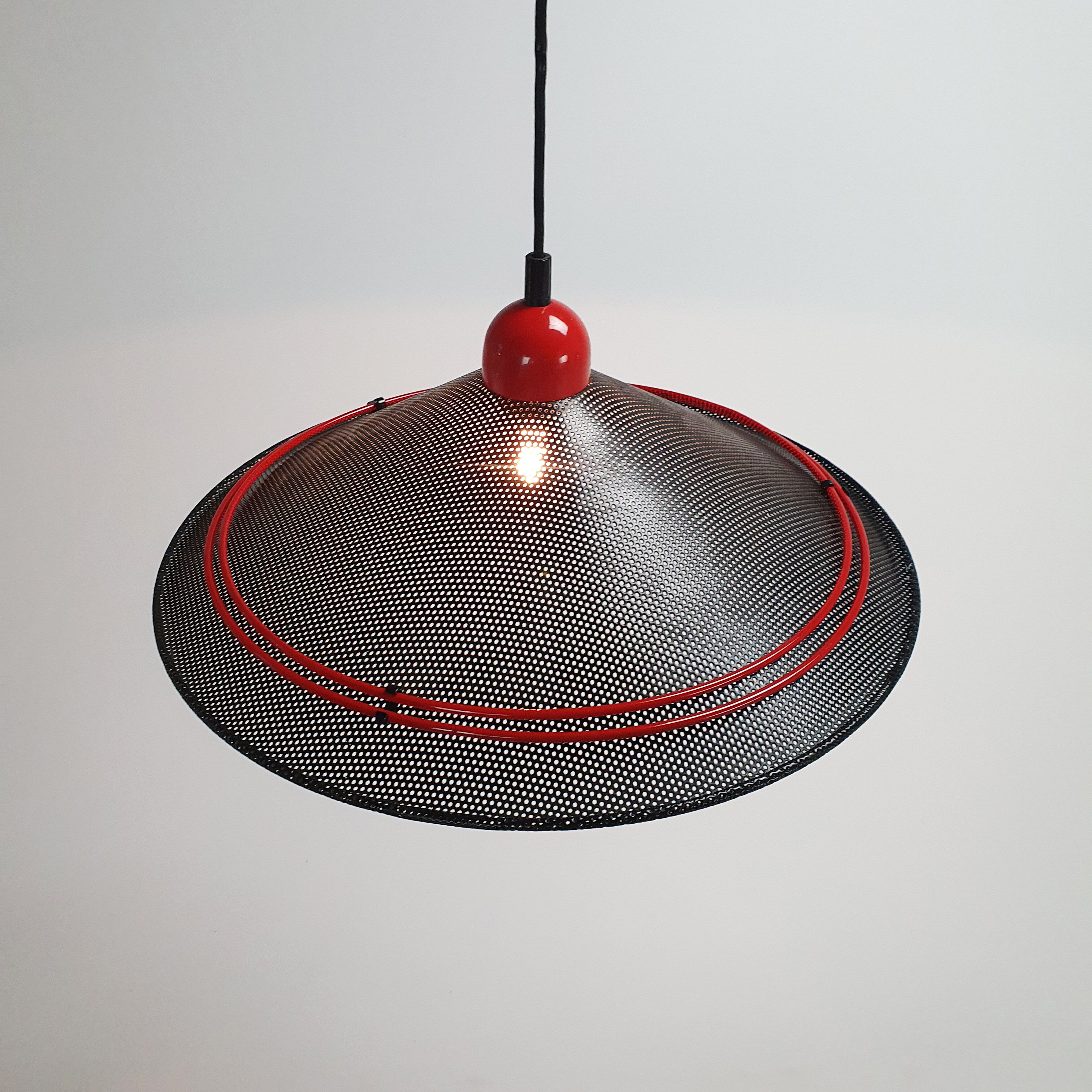 Postmodern black steel and red hanging pendant,1980s