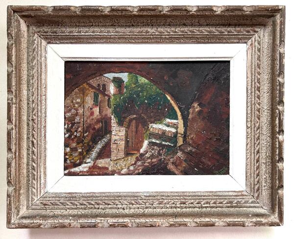 Le Vieux village Bourgogne, Huile sur Toile,Signée Durant, début XXe