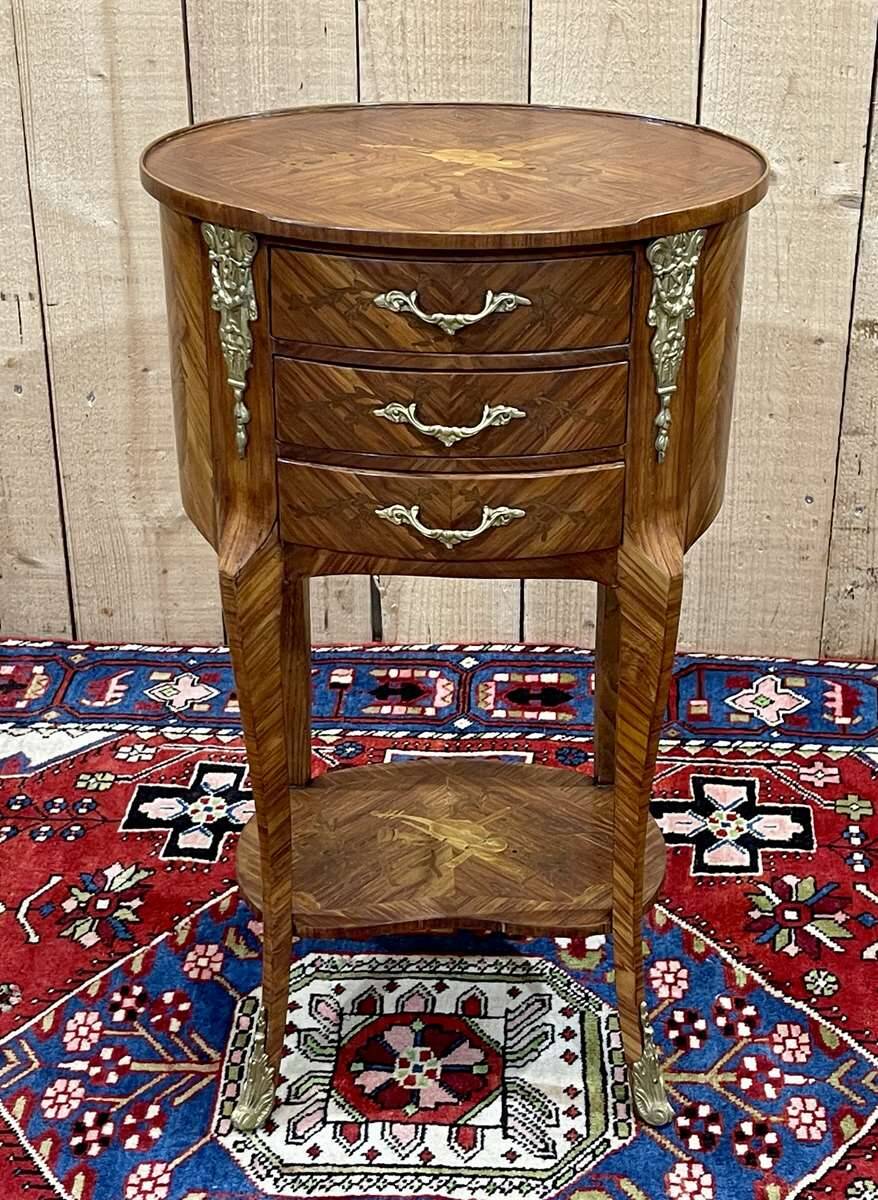 3-drawer side table in rosewood and oak, 1970s Louis XV style work