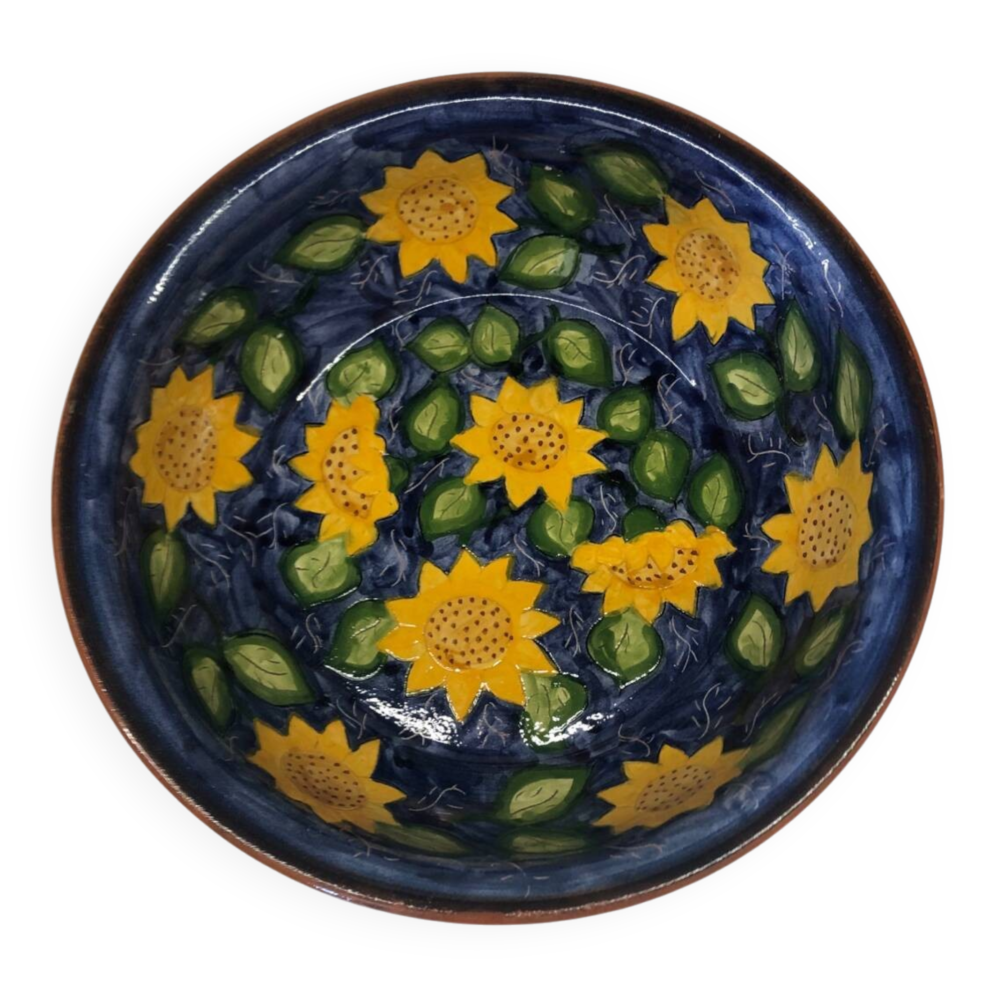 Portuguese ceramic dish decorated with sunflowers