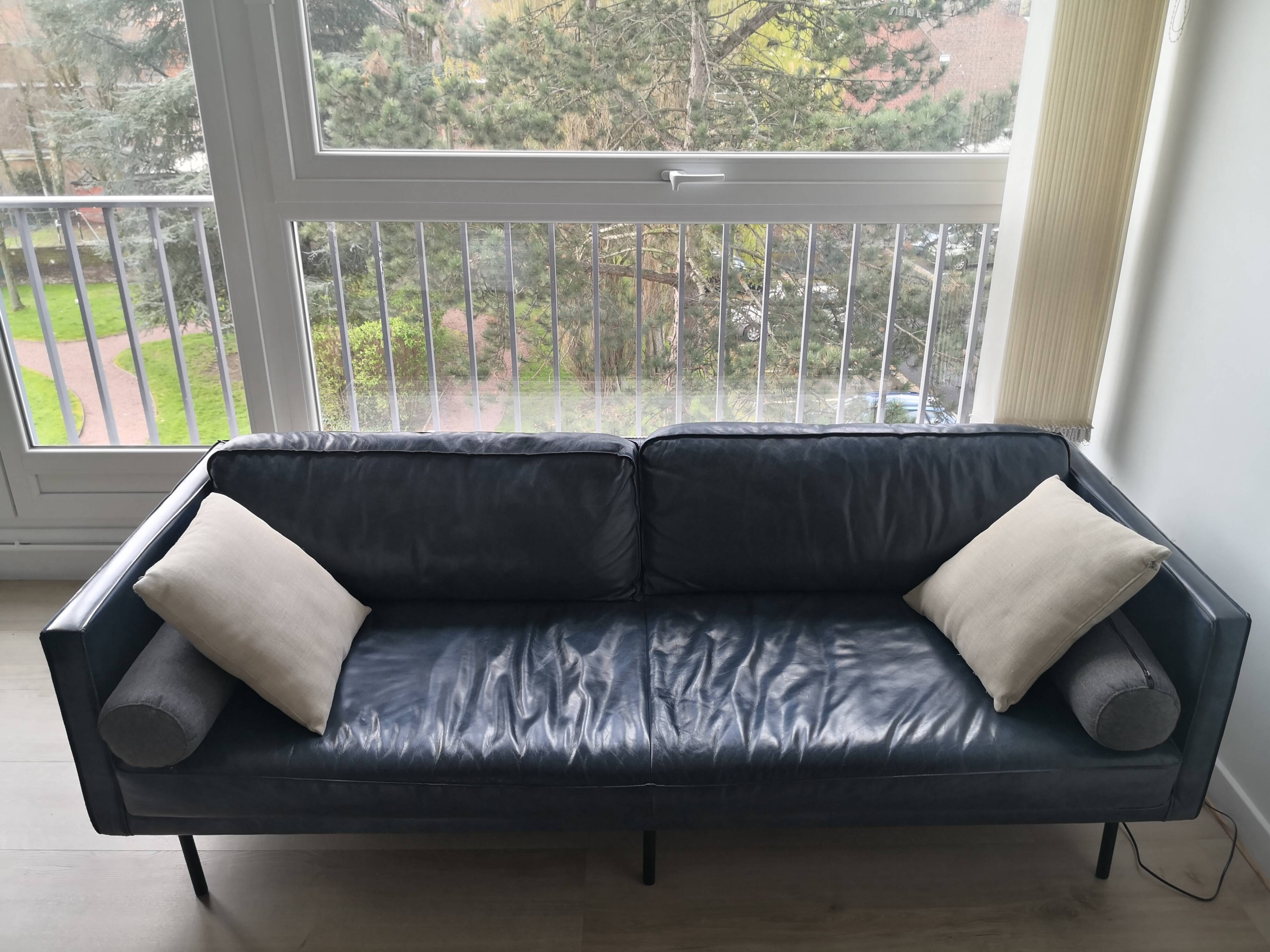 Oxford blue leather sofa