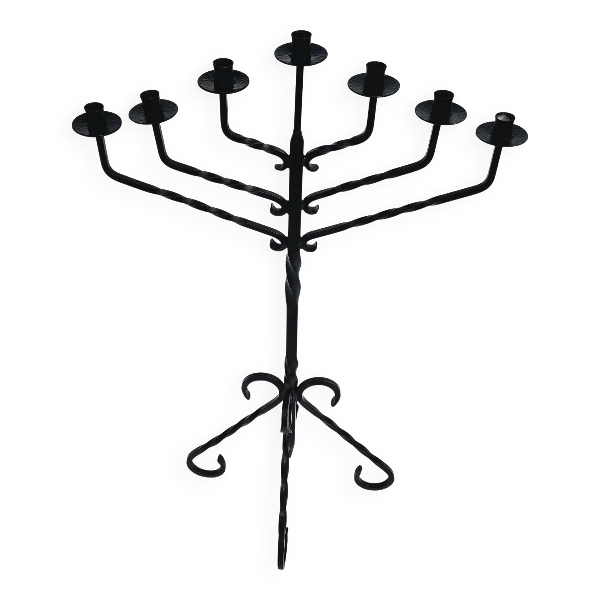 Large Vintage Mid 20th century wrought iron floor candle stick