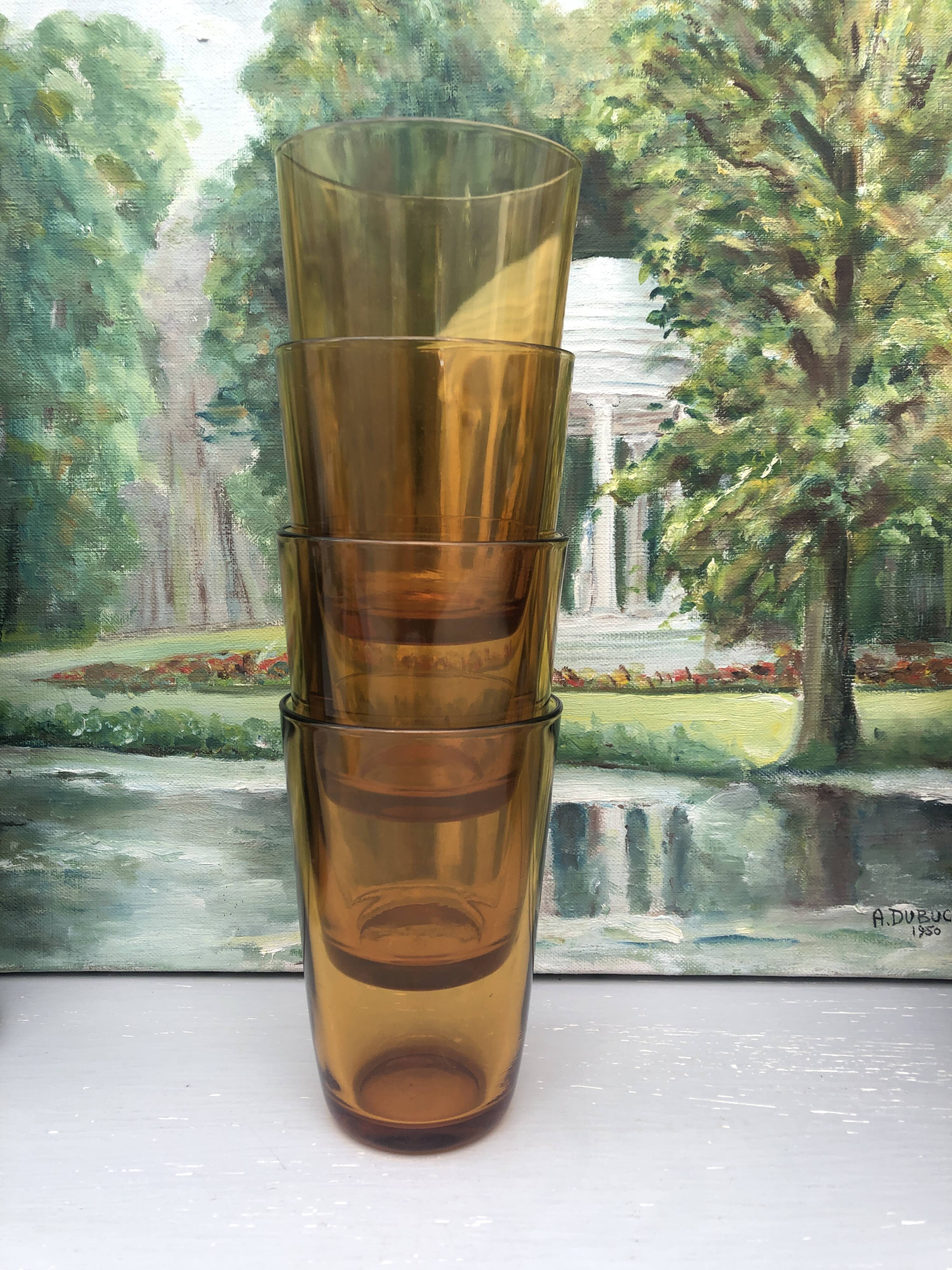 set of 4 amber yellow glasses from the 70s, signed France