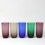 Set of 5 vintage coloured glasses - glassware from Boussu