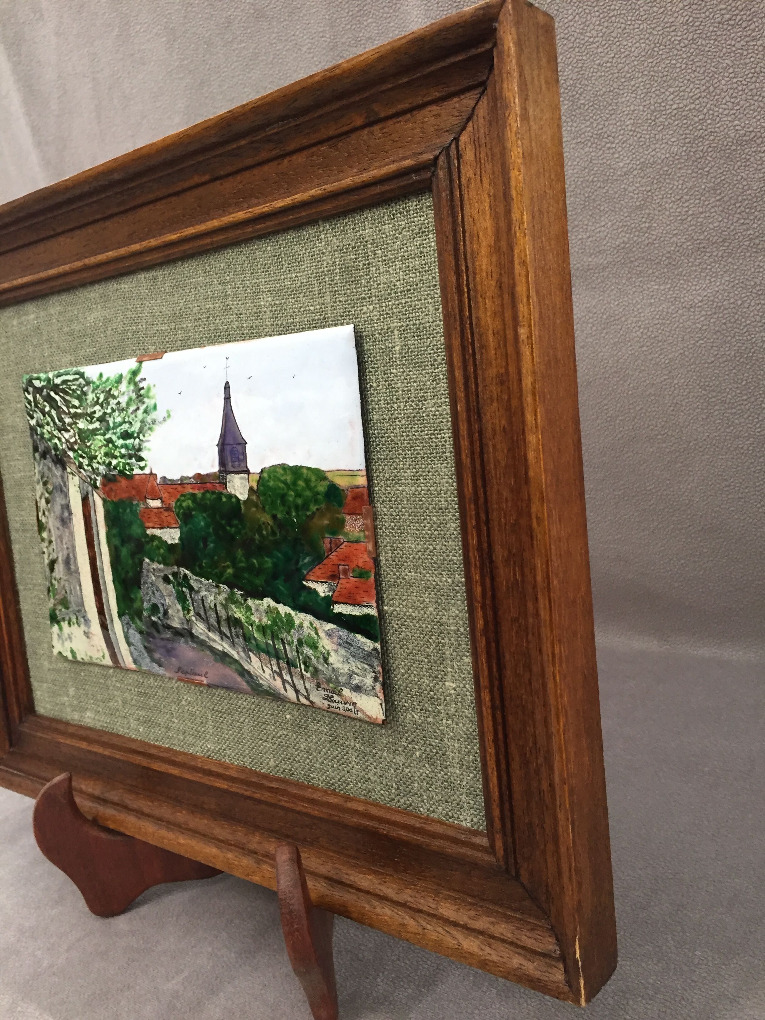 Painting frame enamelled painting signed on copper plate city of septeuil 78