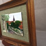 Painting frame enamelled painting signed on copper plate city of septeuil 78