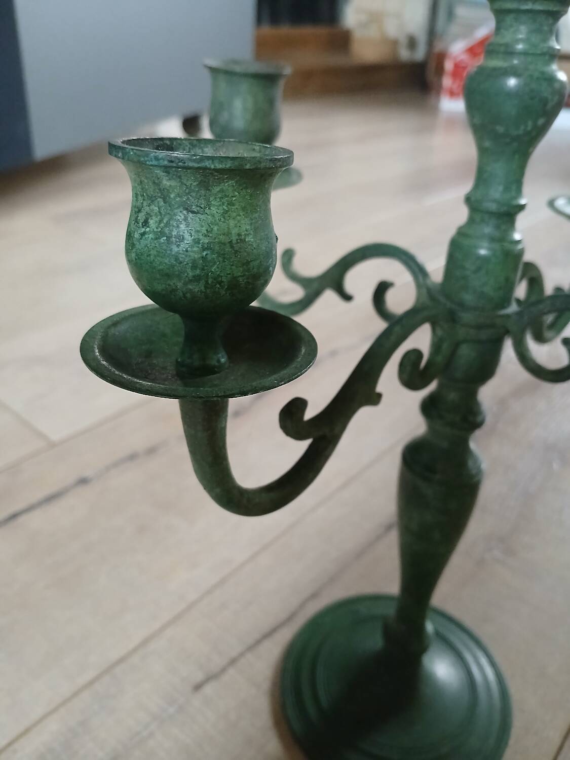 Antique green wrought iron chandelier