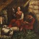 Ancient painting of a bucolic landscape, oil on canvas, Europe, 19th century.