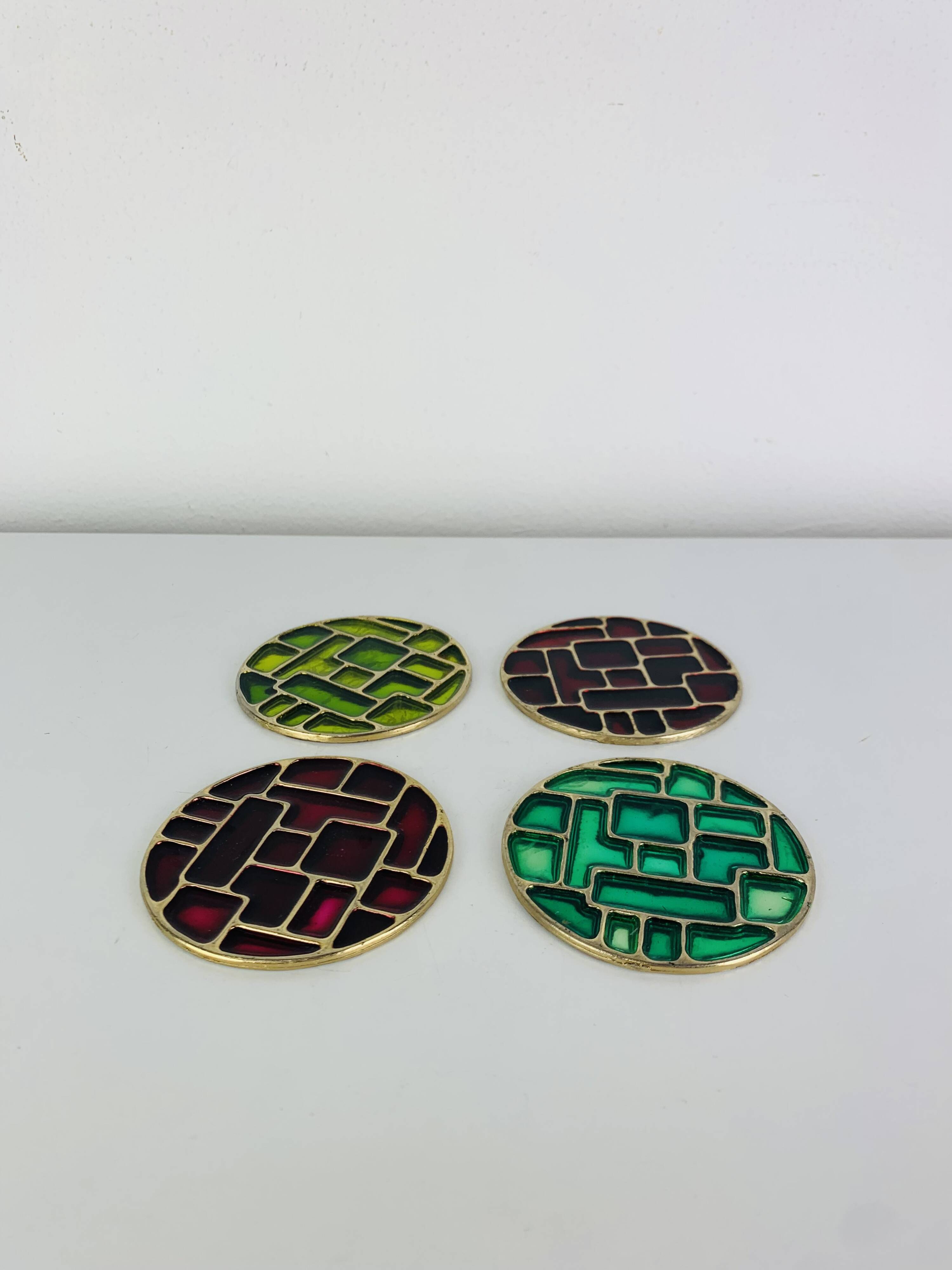 4 coasters in Mithé Espelt style, cloisonné enamels