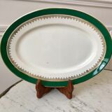 oval flat Digoin Sarreguemines model "Martine" green and golden 50s