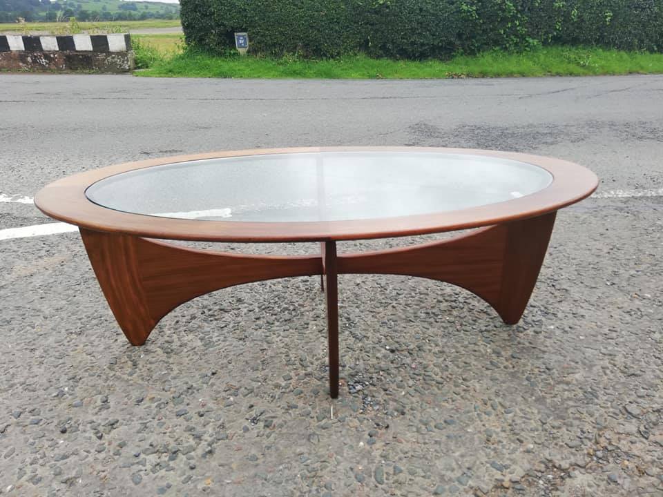 Oval Teak Astro Coffee Table with Glass Top by Victor Wilkins for G-Plan, 1960s