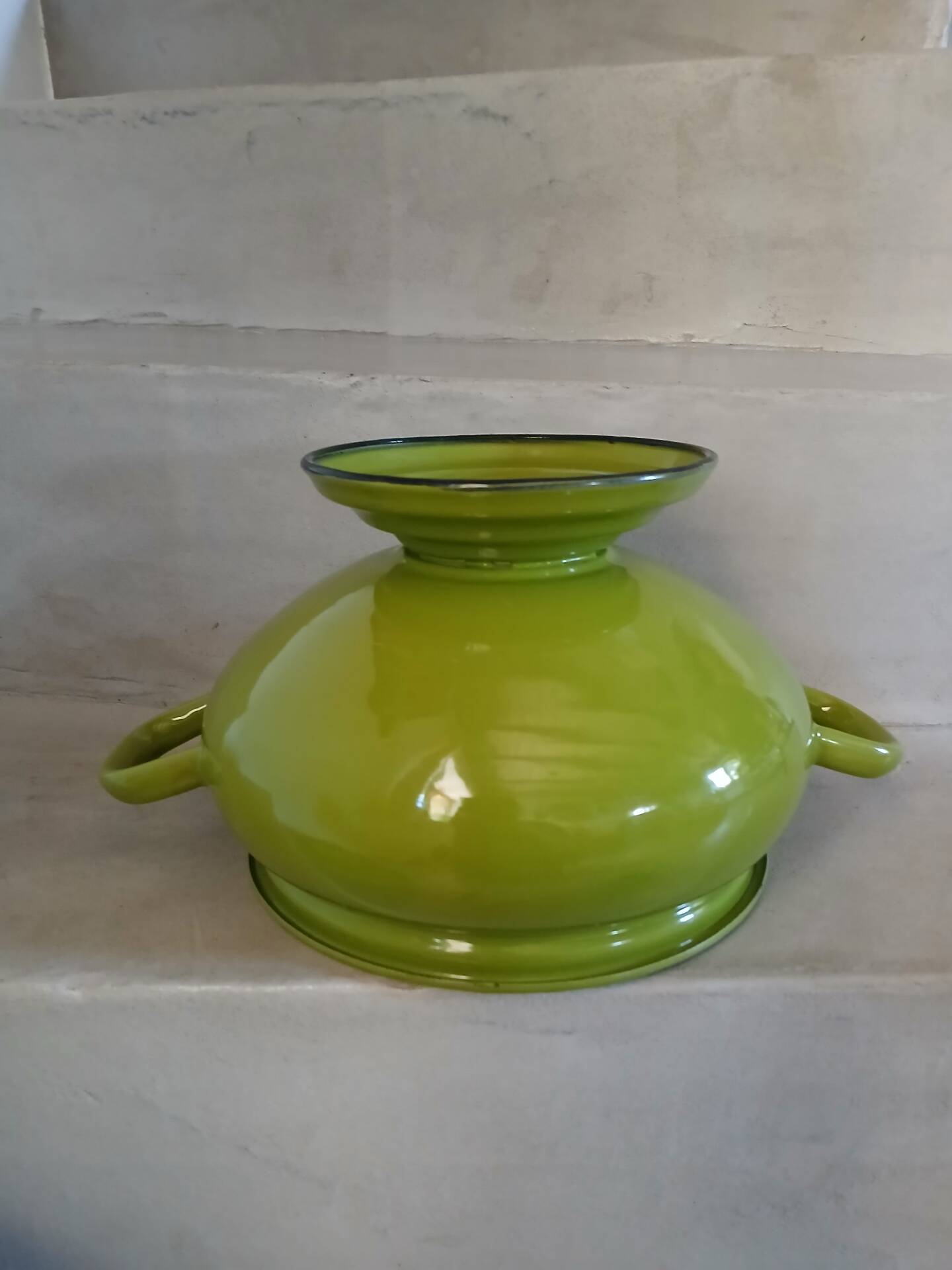 Vintage green enamelled tin soup tureen