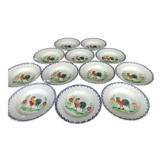 Lot of twelve old Longwy soup plates