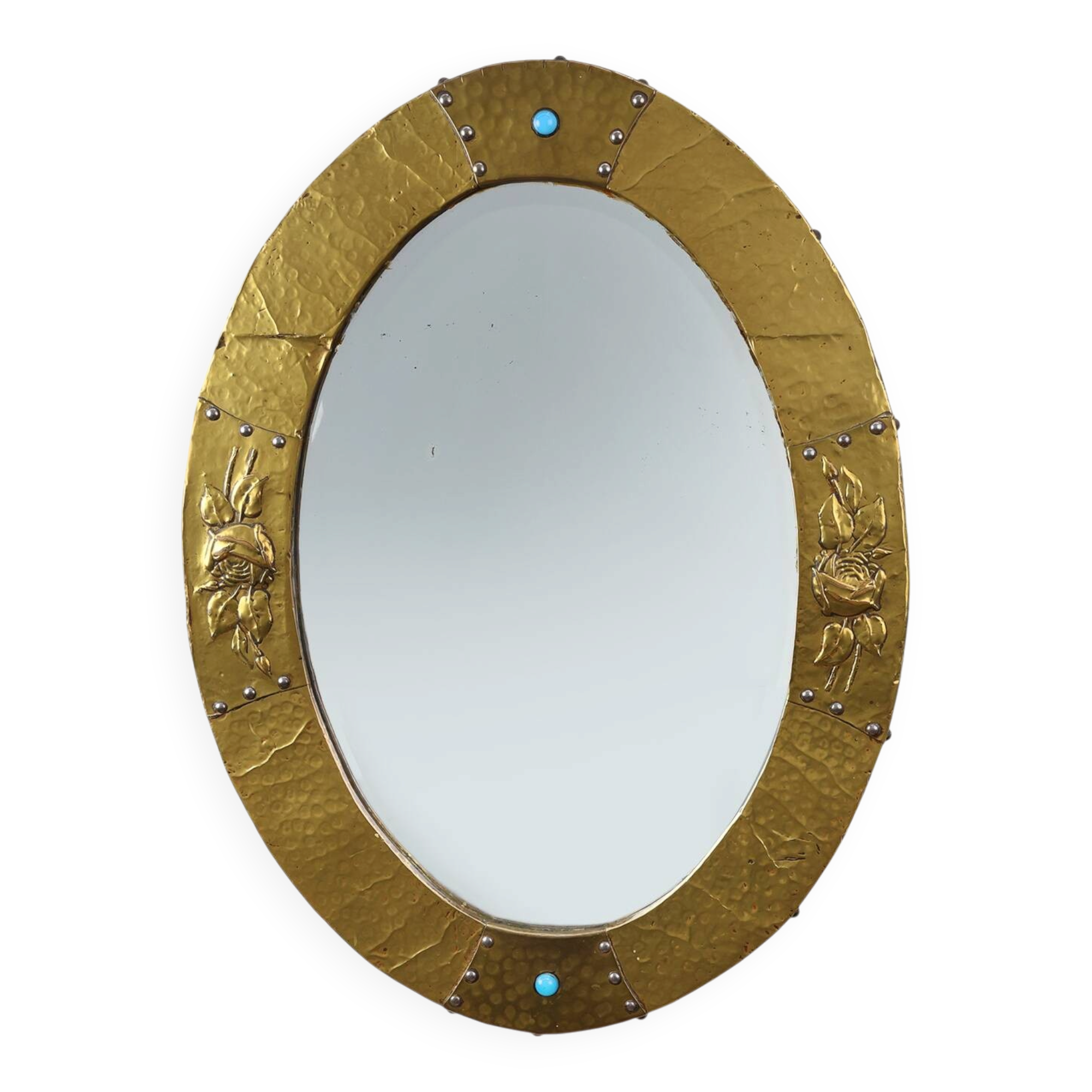 Arts & Crafts Copper Oval Mirror, France ca. 1905