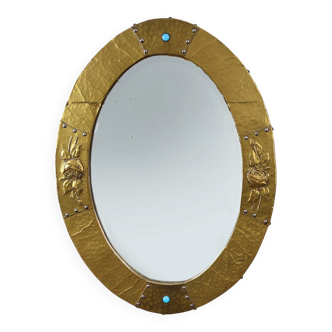 Arts & Crafts Copper Oval Mirror, France ca. 1905
