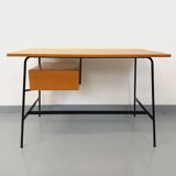 Pierre Paulin vintage modernist desk in oak wood and black metal