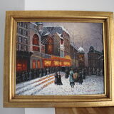 Tableau signé Le Moulin Rouge sous la neige