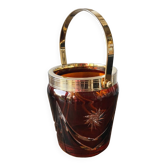 Vintage ice bucket in amber chiseled glass