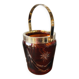 Vintage ice bucket in amber chiseled glass