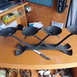 Candle holder with 4 lights in handcrafted wrought iron - Brutalist style