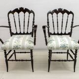 Pair of Giuseppe Gaetano Descalzi Midcentury Italian Chiavari Armchairs, 50