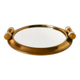 Plateau miroir en laiton doré, 1950