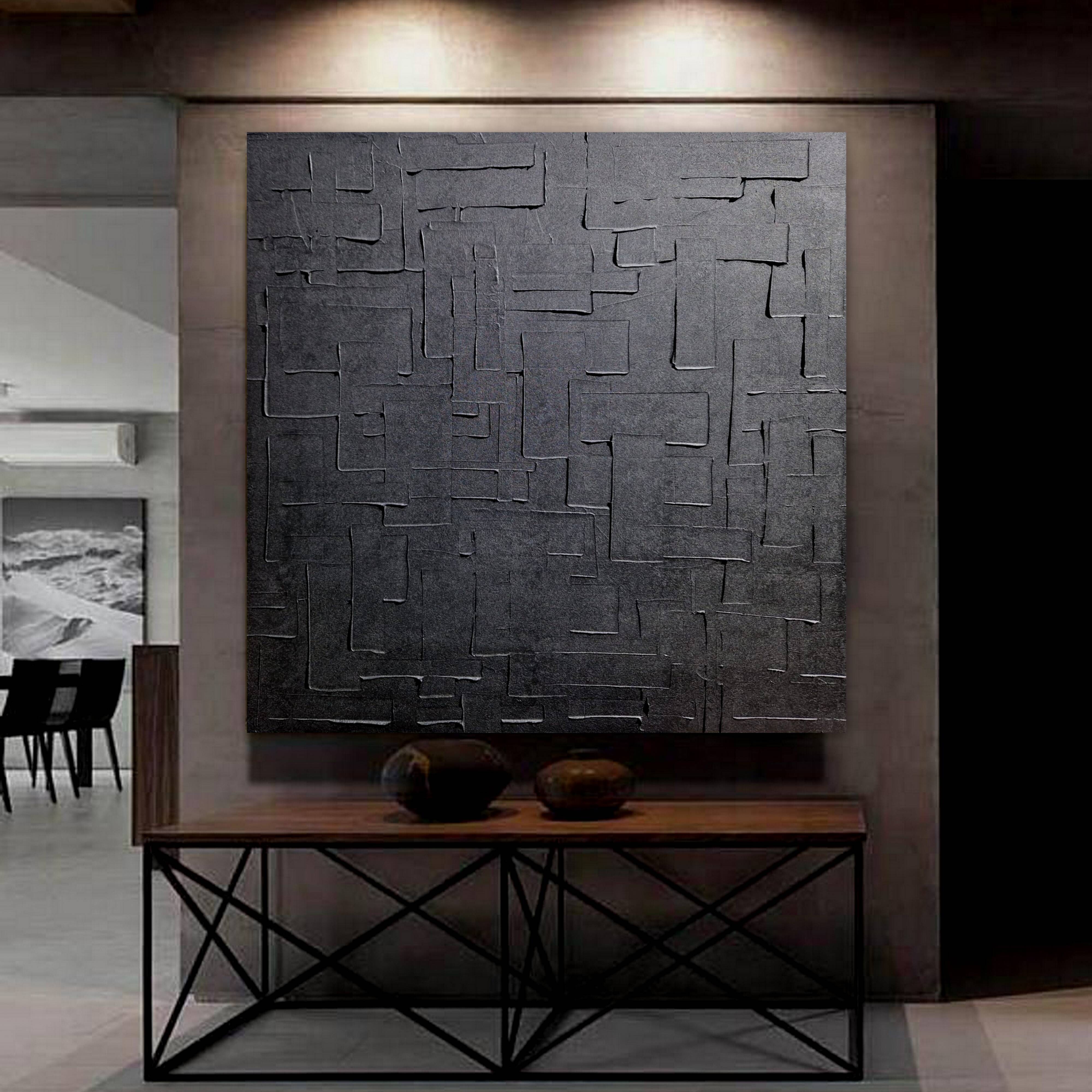 Monochrome black minimalist abstract painting