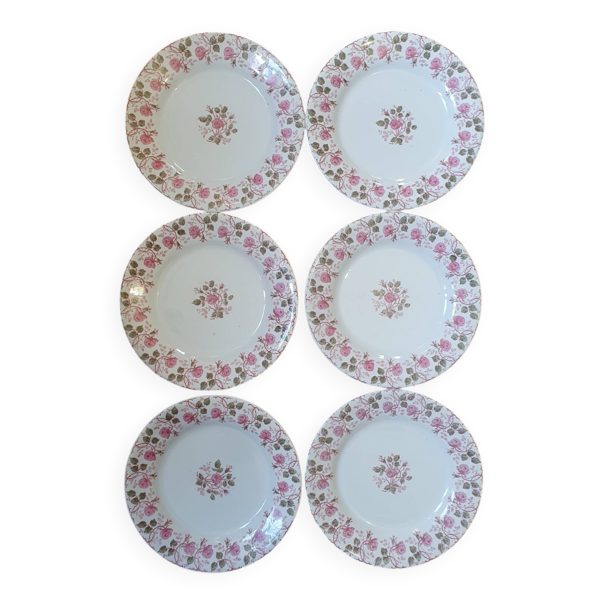 6 plates Terre de Fer Gien Garland of Roses