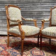 Pair of armchairs in natural wood louis xvi style xix century