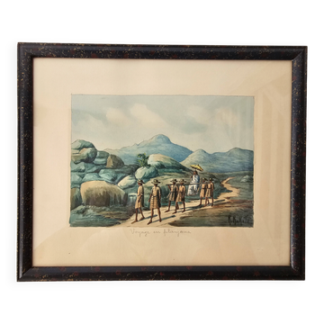 Watercolour painting on paper Madagascar Journey filanjana Signed R Rakoto