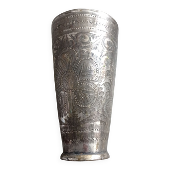 Hand-engraved metal vase