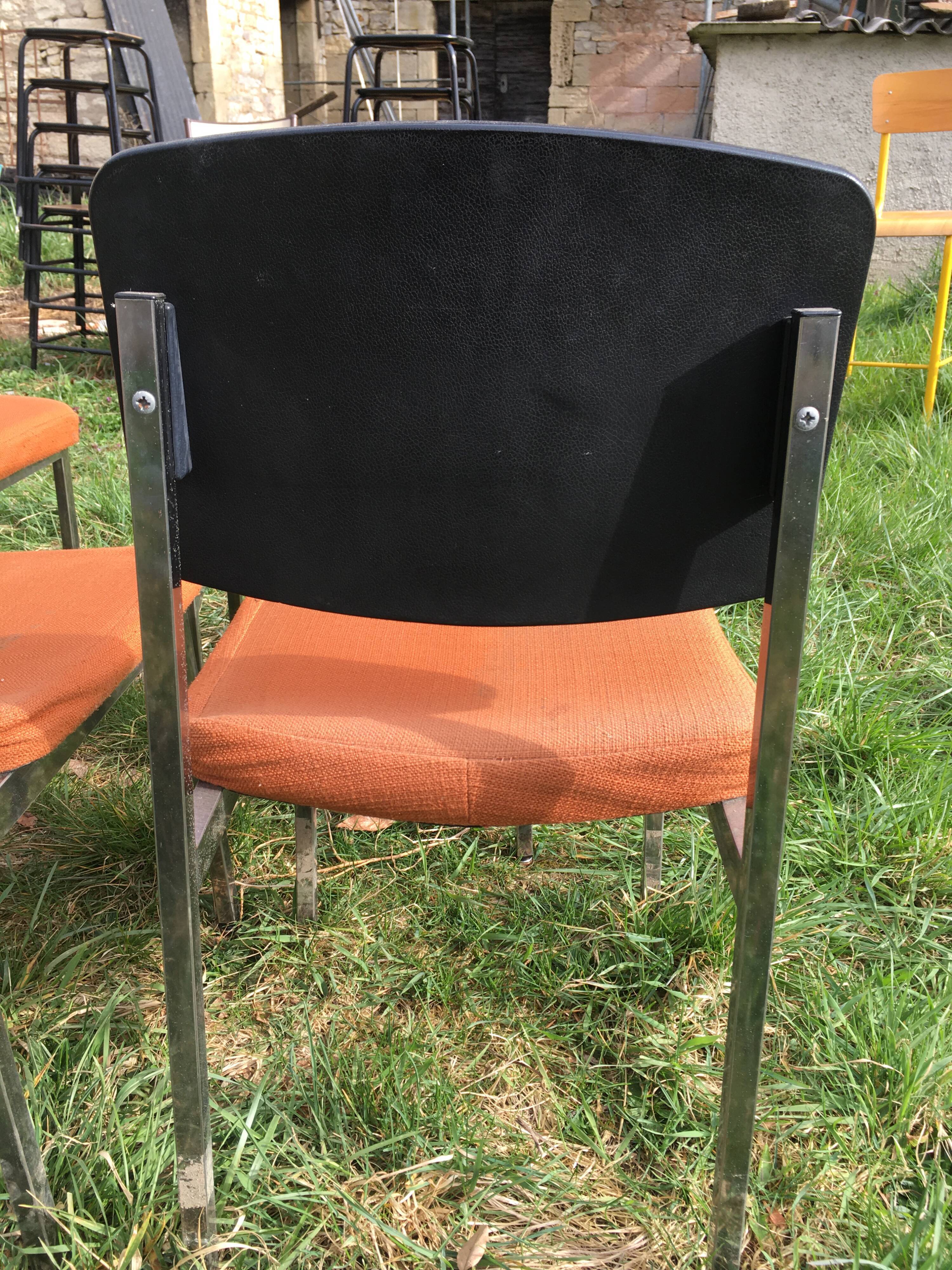 LOT of 8 chairs in orange fabric '70s very comfortable