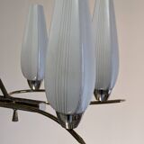 Eight-light chandelier in glass and brass, France circa 1960.