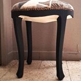 Black wood piano stool Art Deco fabric restoration upholstery 1950 living room decoration