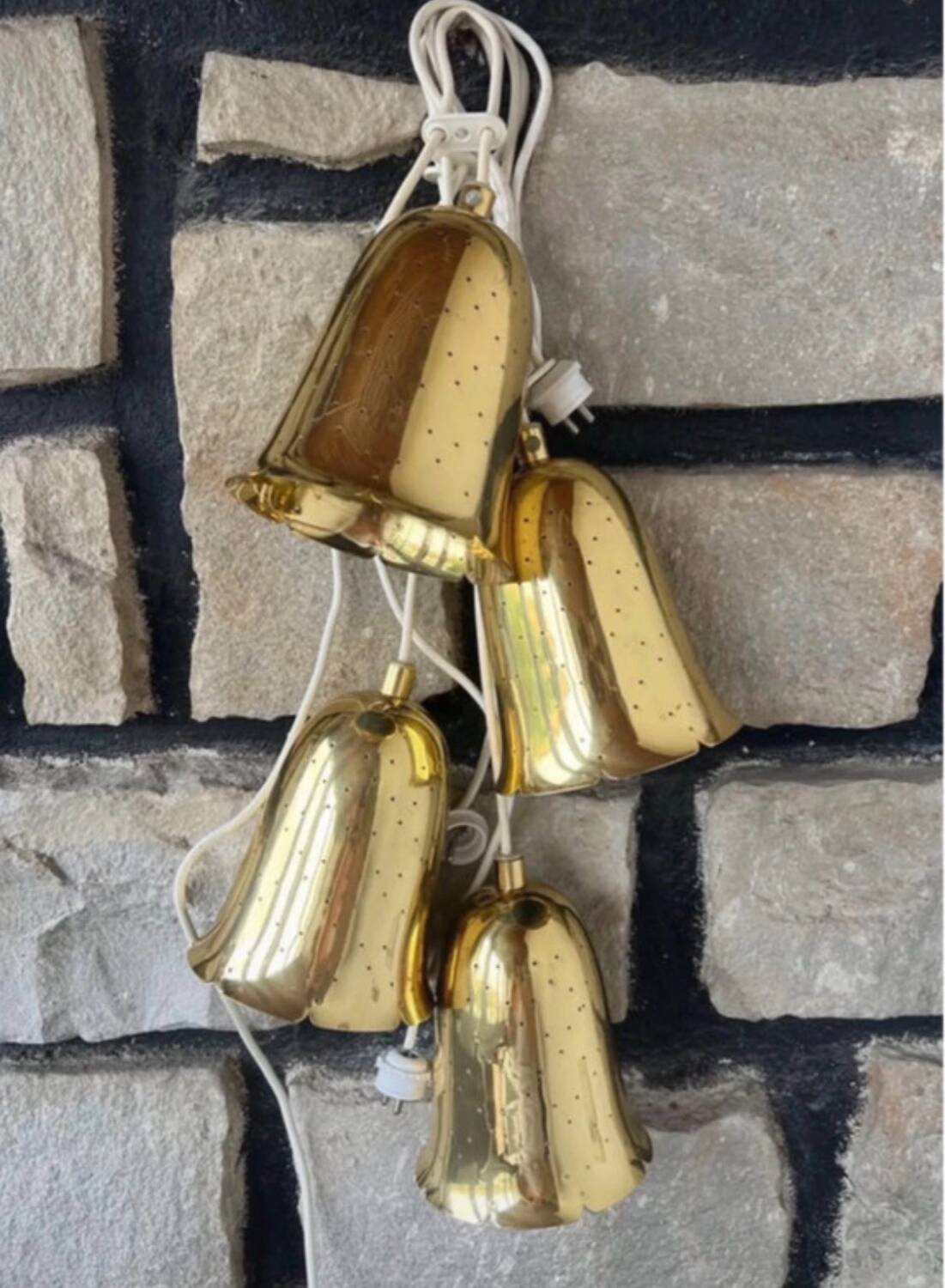 4 antique Swedish pendant lamps in gilded brass by Boréns