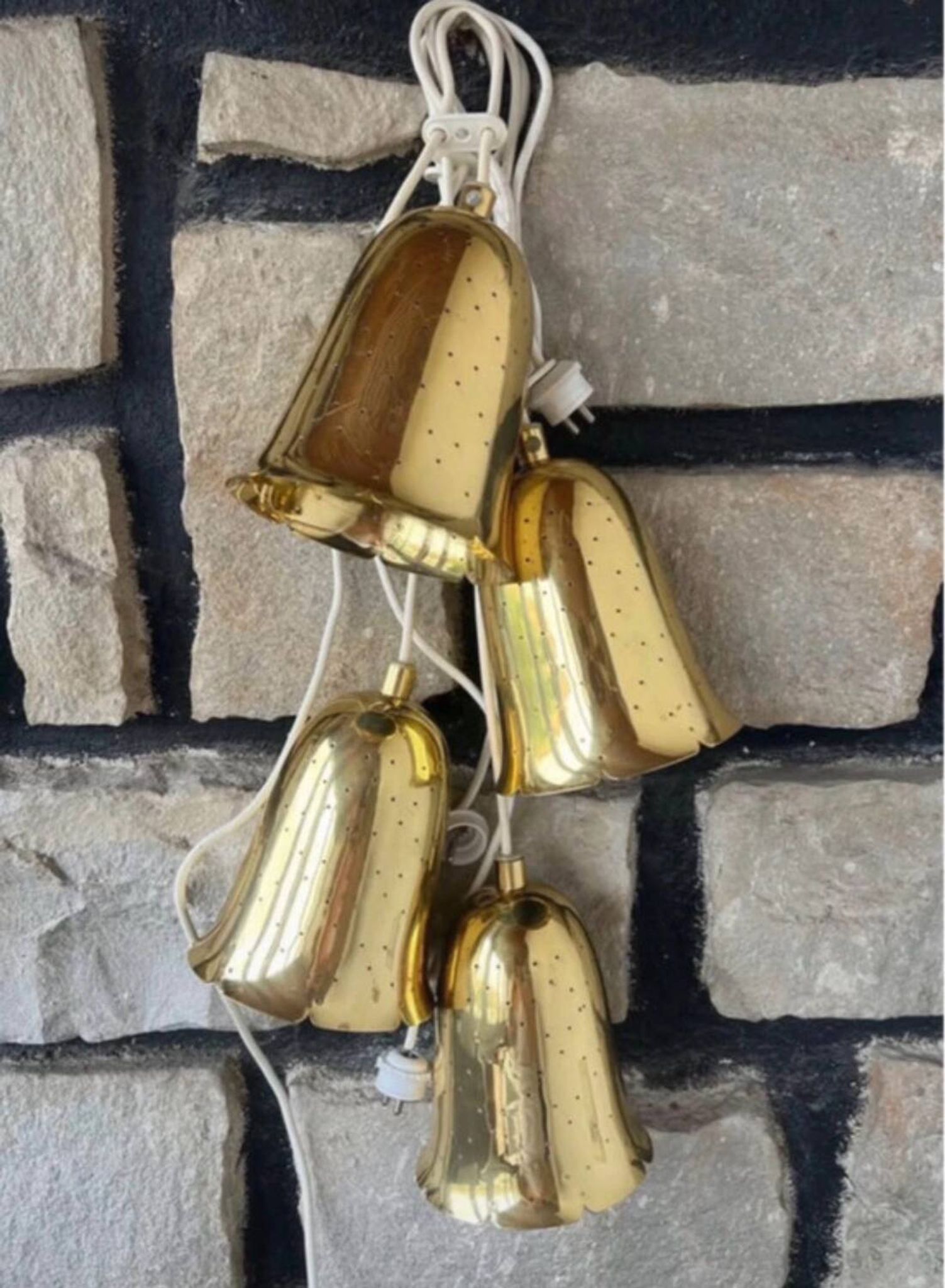4 antique Swedish pendant lamps in gilded brass by Boréns.