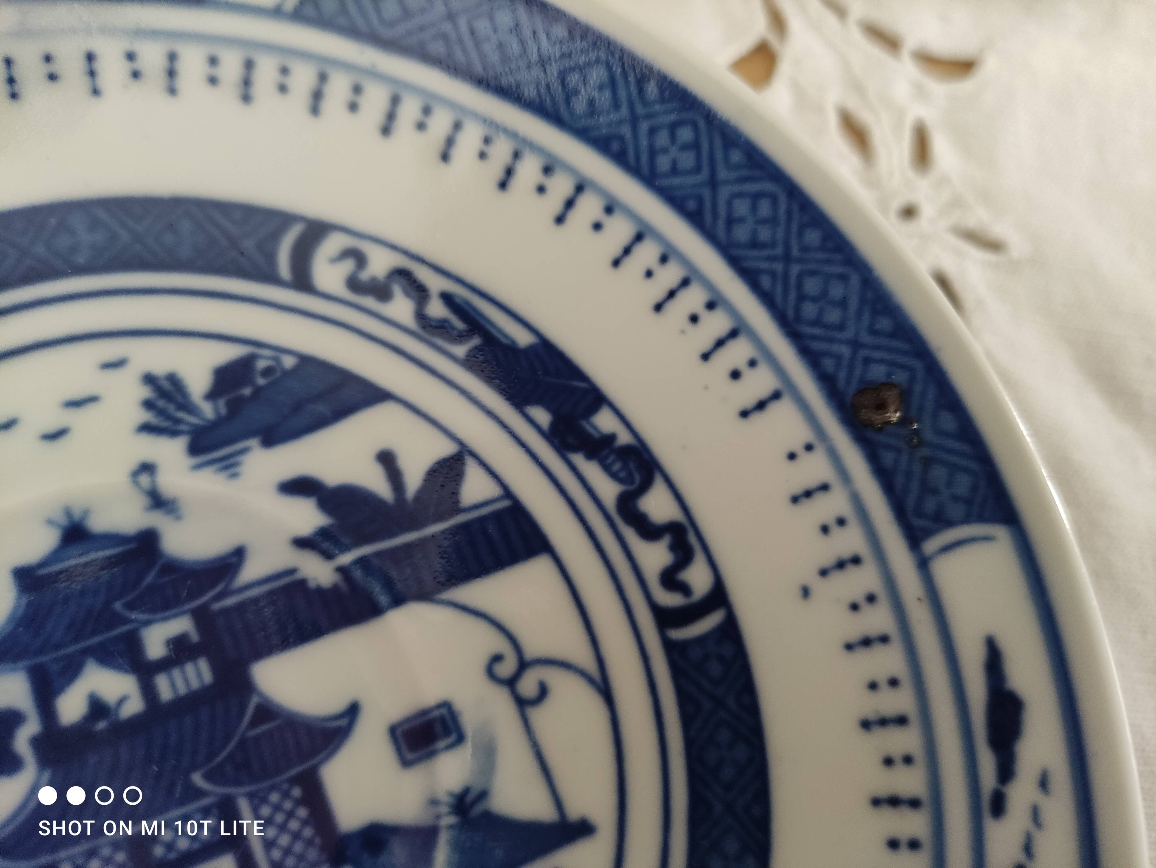 Set of 8 tea cups and sub-cups décor blue Asian landscape