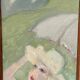 Original Swedish Oil on Canvas – "Woman with Dove" by G.G., 1990 – vintage and framed – 35.5 × 16 cm (13.9" × 6.2")