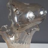2 tulip globes ruffled, amber silkscreened decoration white - vintage 1970